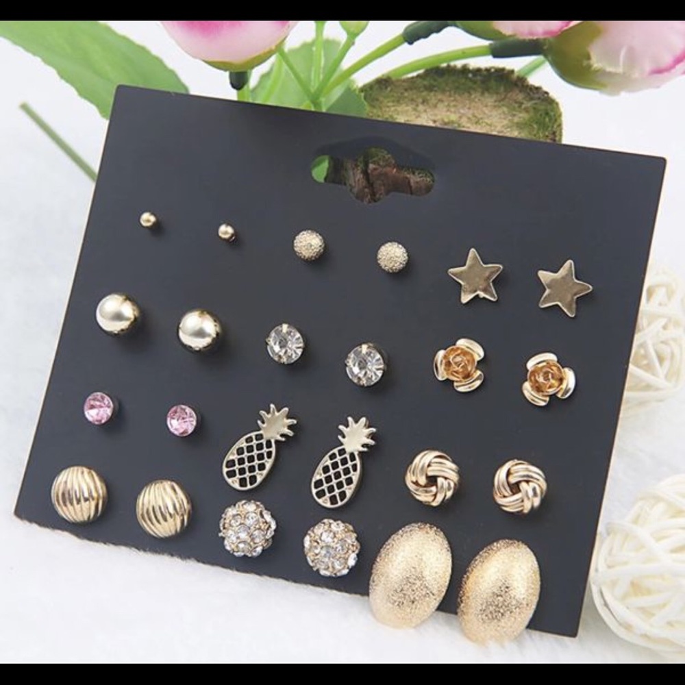 12 Sets - Fashion Stud Earrings Set For Women